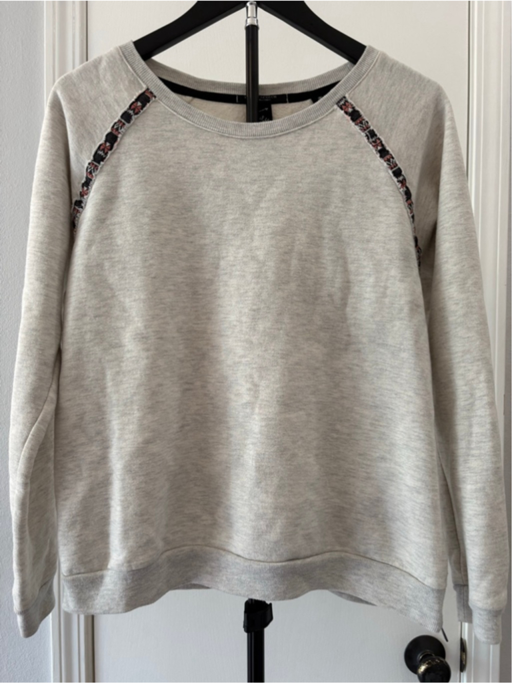 Maison Scotch & Soda Raglan Sweatshirt Grey Jacquard Ribbon Trim Size 2 M GUC